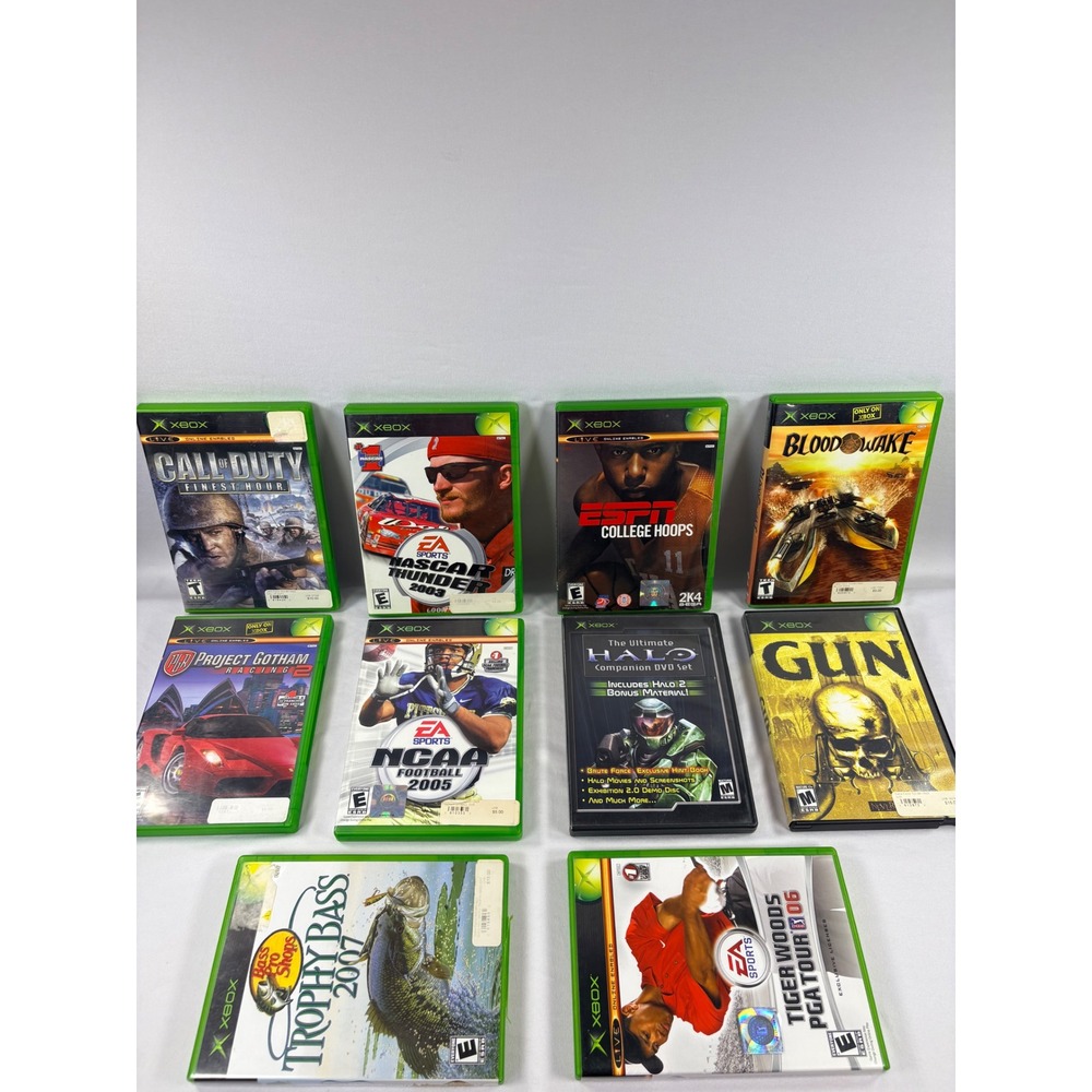 Original Xbox Game Lot 10 Games Call of Duty NCAA Football 2005 PGR2 Halo DVD